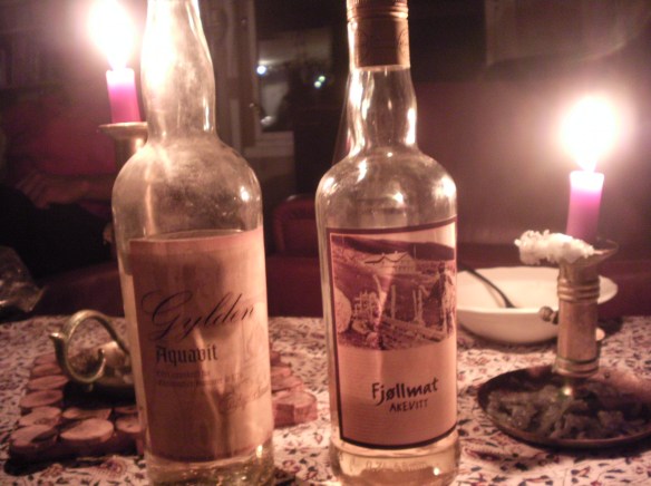 My last night in Honefoss, Heidi took me to he boyfriends house where I sample the local liquors, Aquavit, means "water of life"