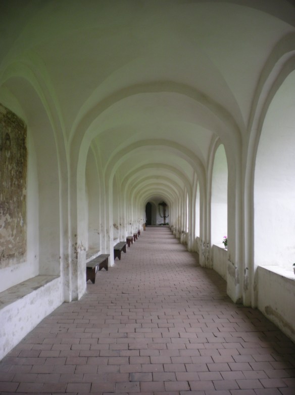 Long corridors of the Catholic monastery in Tytuvenai. There were speakers at the end of each hall that played personal prayers in Lithuanian