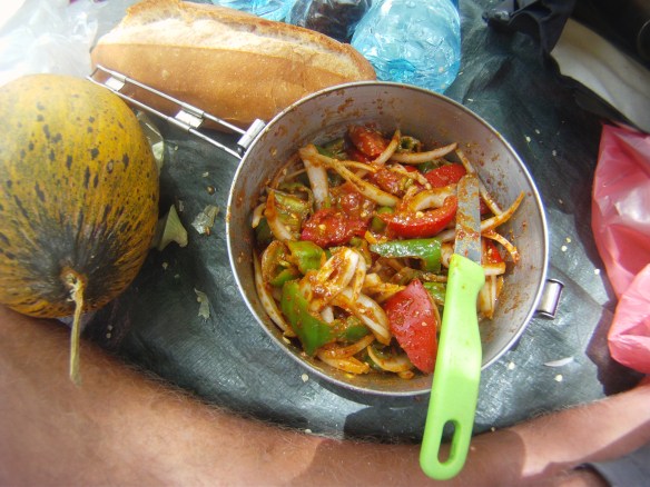 Afternoon Turkish lunch salad: Tomatoes, onions and peppers mixed with oil salt and cumin 