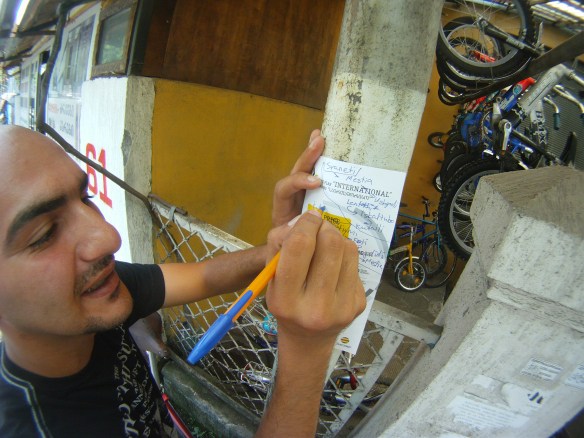 Getting the scoop from the locals!! Juseph hooks up and hand drawn map at one of the largest bicycle shops in Georgia