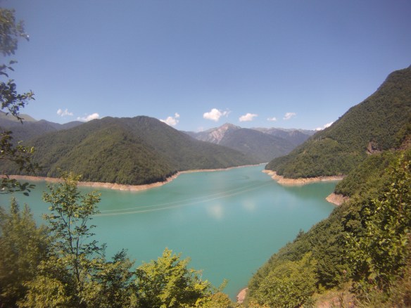 Glacial lake view after super steep climb, Georgian interior