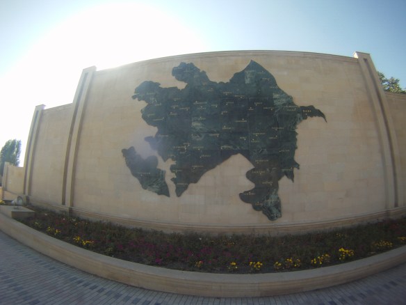 Azerbaijan, the small bit on land on the left is the infamous Nagorno karabakh region, claimed by both Armenia and Azerbaijan